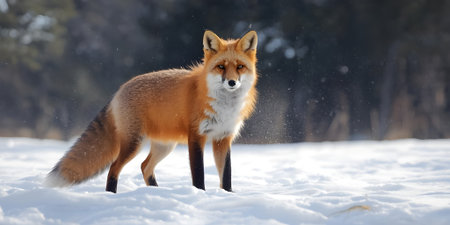 Red fox in the snowy forest. Beautiful wild animal in winter.の素材