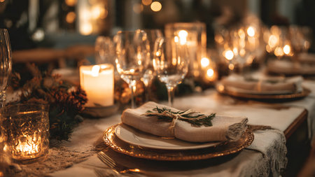 Festive table setting for Christmas or New Year celebration in rustic styleの素材