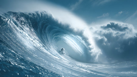Surfer on Blue Ocean Wave. 3D Rendering Conceptualの素材