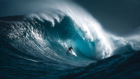 Surfer on big ocean wave. Surfer on big ocean waveの素材