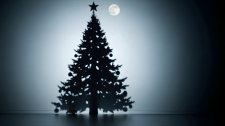 Silhouette of christmas tree and moon. 3D renderingの素材