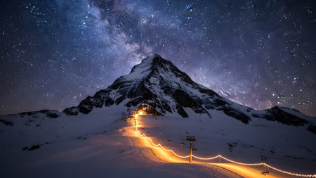 Milky way over Matterhorn peak at night, Zermatt, Switzerlandの素材