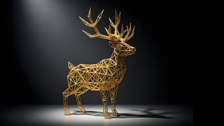3d rendering of a golden reindeer isolated on black backgroundの素材