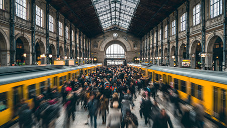 People waiting for the train at the train station in Munichの素材