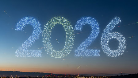 New year 2016 written with Sparkle firework over cityscape at nightの素材