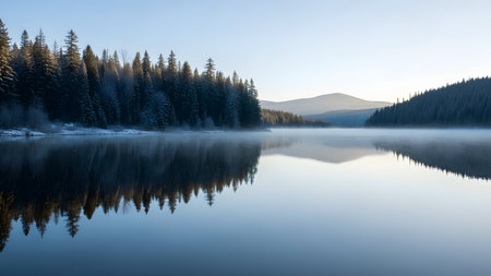 Lake in the Carpathian Mountains, Ukraine. Winter landscape.の素材