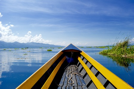 Wooden Boat Inle Lake Myanmarの写真素材
