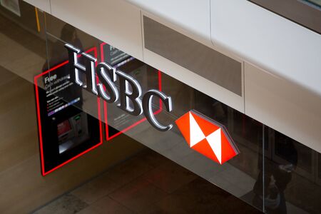 HSBC Bank sign at Westfield Stratfordのeditorial素材