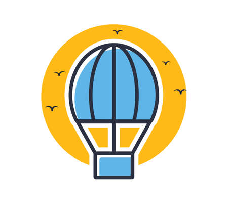 Hot air balloon icon. Airship and balloons airship isolated on white background. Design elements, colored. Element for mobile concepts and web apps. Flat style vector illustration.のイラスト素材