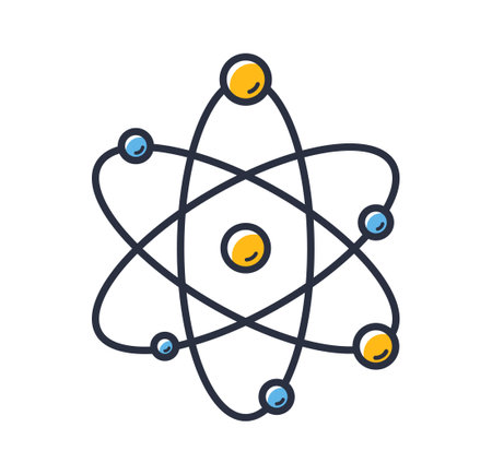 Atom icon. Chemistry science research isolated on white background. Design elements, colored. Element for mobile concepts and web apps. Flat style vector illustration.のイラスト素材