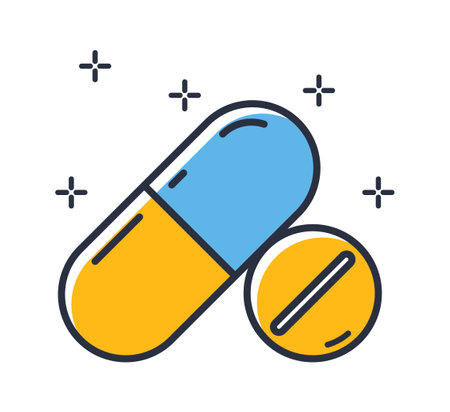 Antibiotic pill icon. Medical drugs isolated on white background. Design elements, colored. Element for mobile concepts and web apps. Flat style vector illustration.のイラスト素材