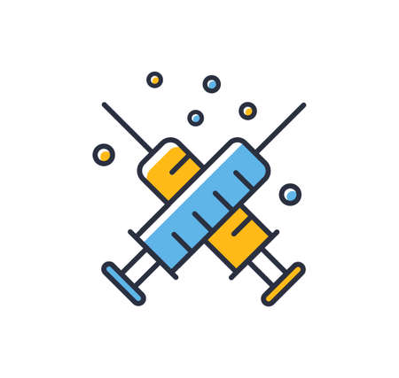 Syringe icon. Medicine two syringes isolated on white background. Design elements, colored. Element for mobile concepts and web apps. Flat style vector illustration.のイラスト素材