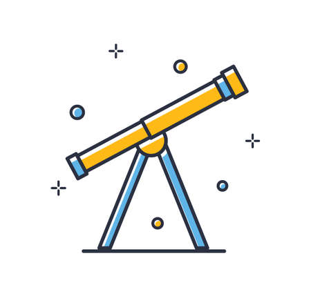 Telescope icon. Spyglass isolated on white background. Design elements color. Can be used for mobile concepts and web applications, social networks. Flat style vector illustration.のイラスト素材