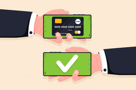 Mobile payment flat concept illustration. The operation is accepted. Modern flat design concept web banners, website, printed materials, infographics. Creative vector illustrationのイラスト素材