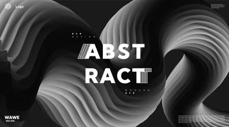 Abstract black and white striped 3d waves. Vector optical illusion. Landing page.の写真素材