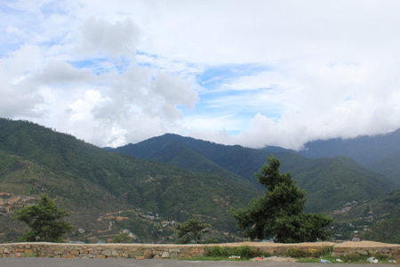 Beautiful sky view from mountain road at thimphe in Bhutan.の写真素材
