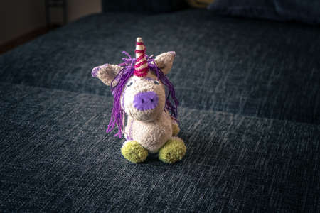 A Little Selfmade Unicorn Plush Animal out of Wool.の写真素材