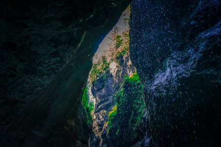 Hiking through the Partnach Gorge near Garmisch- Partenkirchen in Bavaria Germanyの写真素材