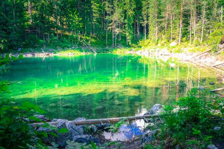 Lake Eibsee at the Zugspitz Summit in Bavaria Germanyの写真素材