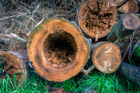 Pile of wood after clearing in Bavaria Germany