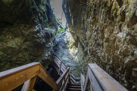 Vorderkaserklamm Lofer Austria. A deep gorge with waterfalls.