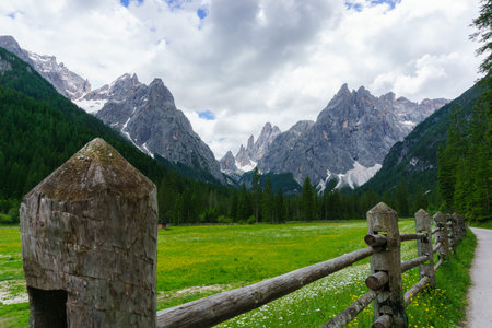 Hiking through the Sextener Fischleinbachtal in South Tyrol.の写真素材