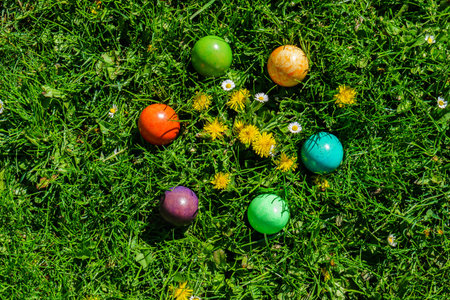 Easter eggs in the lawn in Lower Bavaria Germany