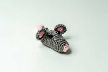 Amigurumi Mouse selfmade out of Woolの写真素材