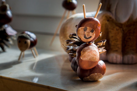 different autumn decoration with acorns and chestnutsの写真素材