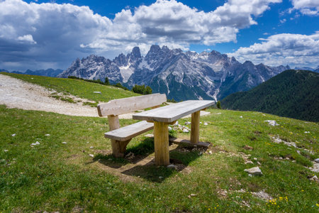 Views over the PlÃ¤tzwiese Strudelkopf at the Drei Zinnen in South Tyrolの写真素材