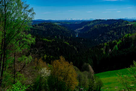 Hiking through Ilztal from Diessenstein to the Schneidermill in the Bavarian Forests Germanyの写真素材