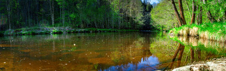Hiking through Ilztal from Diessenstein to the Schneidermill in the Bavarian Forests Germany