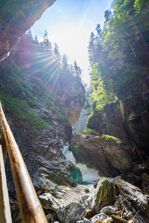 Hiking through the Liechtenstein Gorge near Sankt Johann in Pongau Austriaの写真素材