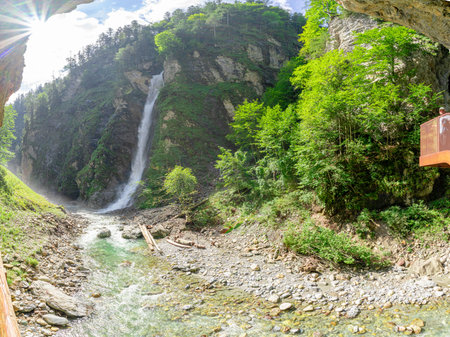 Hiking through the Liechtenstein Gorge near Sankt Johann in Pongau Austriaの写真素材