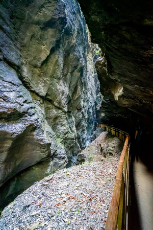 Hiking through the Liechtenstein Gorge near Sankt Johann in Pongau Austriaの写真素材