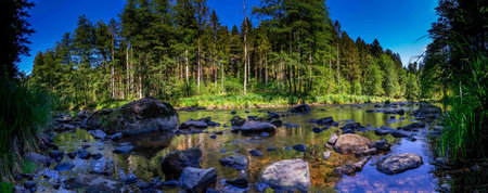 Hiking along the Ilz River between Schrottenbaum Mill and Fuersteneck in the Bavarian Forests....
