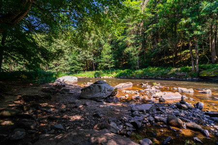 Hiking along the Ilz River between Schrottenbaum Mill and Fuersteneck in the Bavarian Forests. Bavaria. Germany.の写真素材