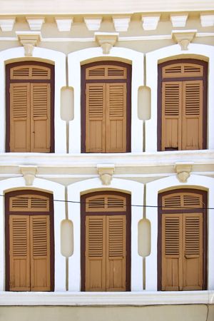 Windows of an old Chinatown Houseの写真素材