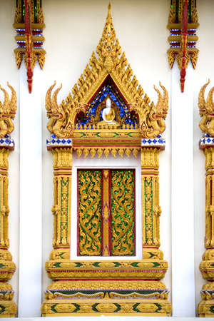 Thai Buddhist Temple Windowの写真素材