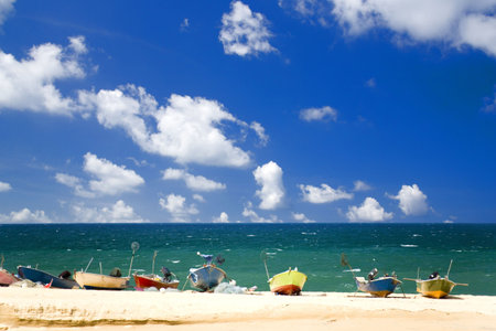 Fishing Boats on Beachの写真素材