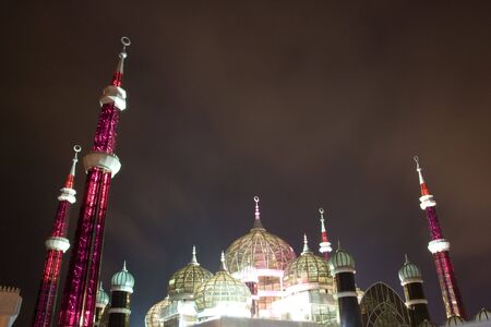 Night image of the Crystal Mosque, located in Kuala Terengganu, Malaysia.の写真素材