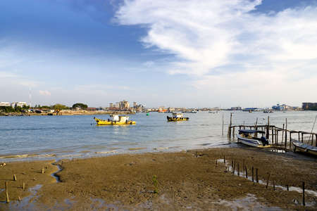 Image of a busy river at low tide.の写真素材