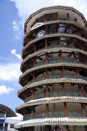 The leaning wooden tower of Teluk Intan, Malaysia.の写真素材