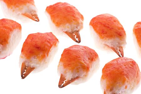 Isolated macro image of artificial crab claws.の写真素材