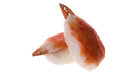 Isolated macro image of artificial crab claws.の写真素材