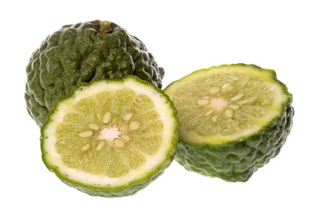 Isolated macro image of a Kaffir Lime.
