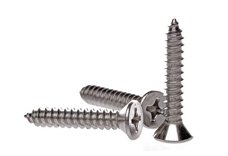 Isolated macro image of metal screws.の写真素材