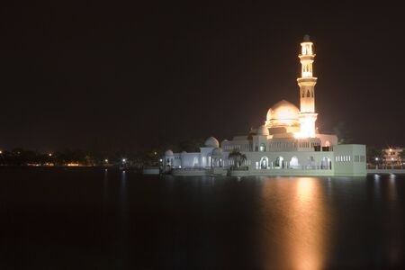 Night image of a mosque, located in Kuala Terengganu, Malaysia.の写真素材
