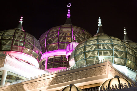 Night image of the Crystal Mosque, located in Kuala Terengganu, Malaysia.