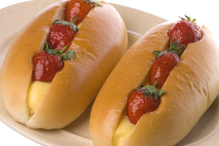Isolated image of freshly baked strawberry bread buns.の写真素材